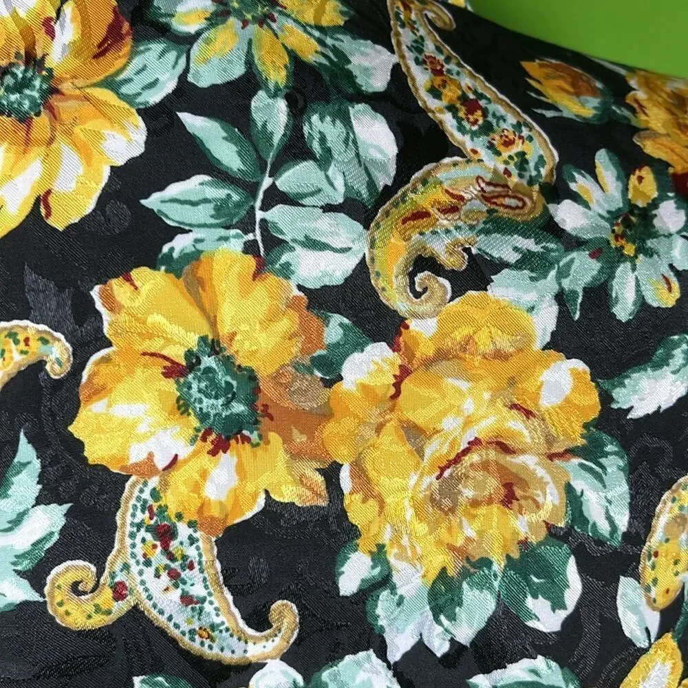 Leslie Fay Vibrant Floral Black Yellow Green Jacket Size 18 - Picture 6 of 9